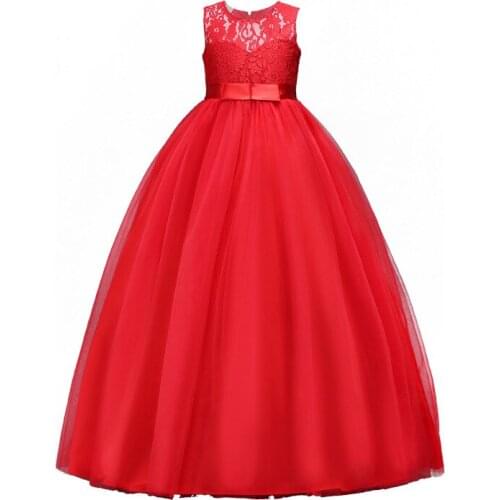 3-14yrs Long Girls Dresses A-line Bow Red Kids Vestidos Navy Blue 3 4 5 6 7 8 9 10 11 12 13 14 Years Kids Clothes OGF214401