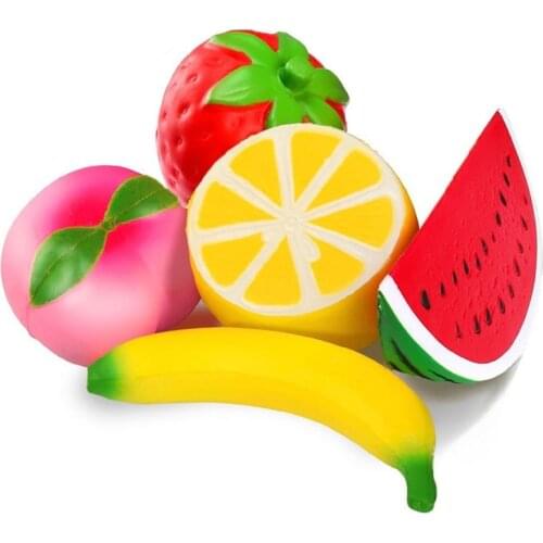 5pcs Jumbo Squishies Slow Rising Strawberry Watermelon Banana Peach Lemon Squishies Kawaii Scented Charms Decompression toy