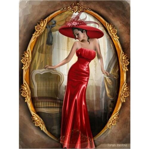 5D DIY Diamond Painting Cross Stitch Mirror woman full Diamond Embroidery pattern Square rhinestone Mosaic Pictures Needlework