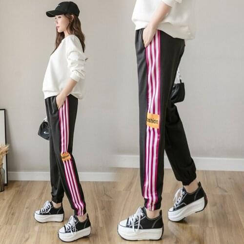 8320# Maternity Pants Spring Autumn Casual Pants Side Strip Belly Support Pants Elastic Waist Maternity Trousers