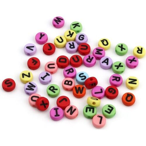 Candy Color Acrylic Beads Loose Balls At Random English Letter Flat Round Spacer Beads DIY Making Neckalce Making Jewelry,200PCs
