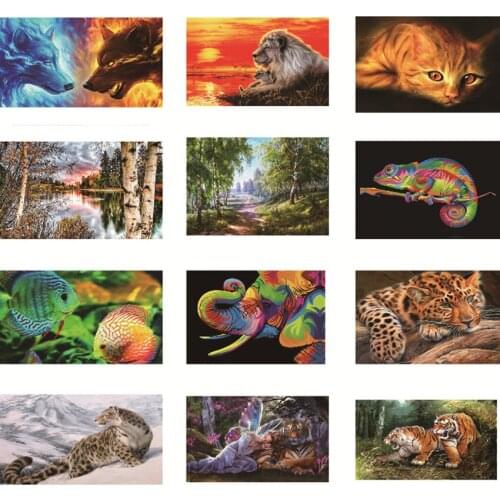 5D DIY Diamond Painting Full Square Scenery Rhinestones Pictures Diamond Embroidery Sale Landscape Diamond Ice fire wolf