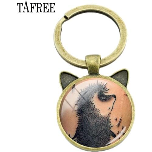 TAFREE Vintage Glass Cabochon Ear keychain Lovely Animal Hedgehog Art Image Ear Shaped Pendant Keychains ring Women Jewelry HF28