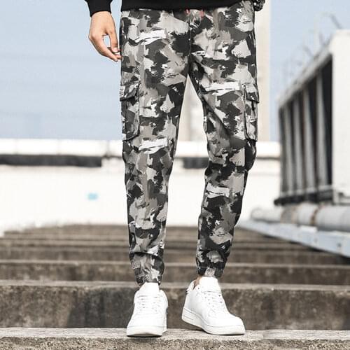 Camouflage Pattern Mens Pants Elastic Waist Drawstring Casual Pants Trousers for Men Ankle Tied Cargo Pants pantalon homme 7XL
