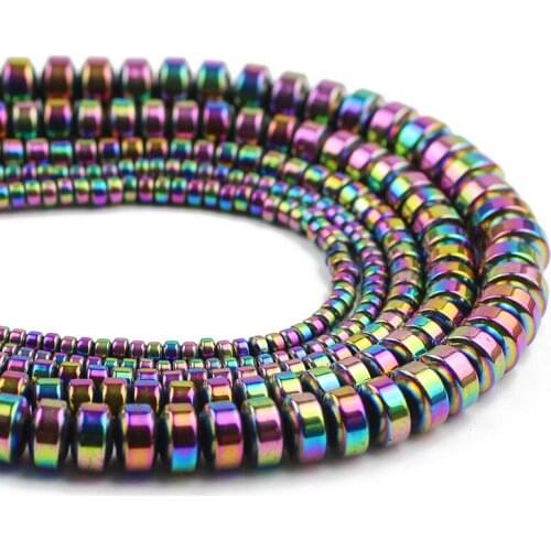 Hematite Natural Stone Multicoloured Flat Cylinder Round 3/4/6/8MM Spacers Loose Beads For Jewelry Making Handmade DIY Bracelets