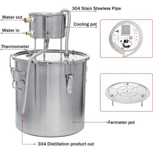 6L 22L 35L Home Brew Moonshine Distiller Copper Alcohol Distillery Stainless Boiler for Water Essential Durable Oil Brew Kit