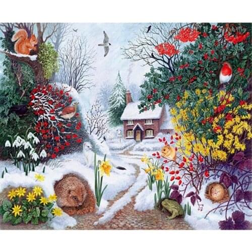 Diy diamond painting cross stitch night of christmas full diamond embroidery snow house diamond mosaic home decor Christmas gif
