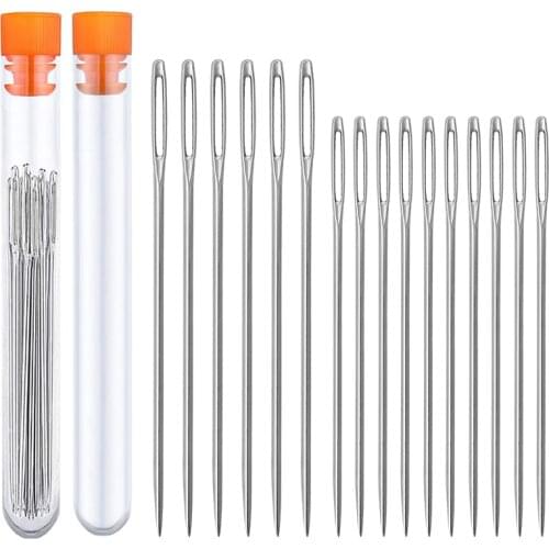 LMDZ 16 Pcs Long Sewing Needles,2 Size Large Eye Stitching Needles with Needle Storage Tube, Hand Sewing Needles for Sewing DIY
