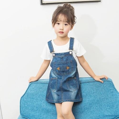 2 3 4 6 8 Years Kids Denim Jumpsuit 2017 New Fashion Children Overalls Jeans Pants Dress Girls Trousers