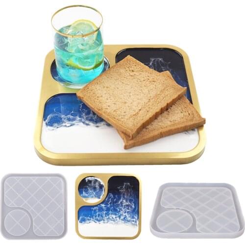 Food Serving Tray Silicone Mold Breakfast Snack Server Molds Silicone Resin Cake Stand Plates Mold DIY Coaster Casting Molds