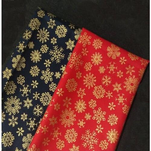 Graceful Navy Blue Red Gold Stamping Snowflake Cotton Fabric DIY Sewing Dress Cloth Quilting Home Decoration 50x100cm