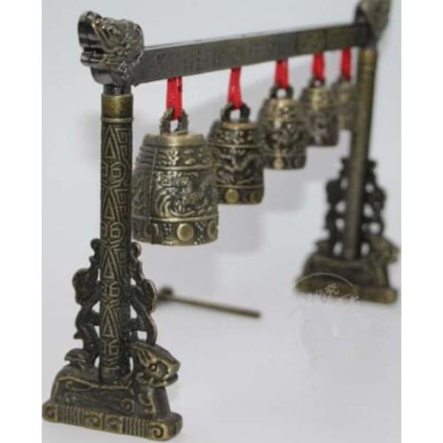 Meditation Gong with 5 Ornate Bell with Dragon Design Chinese Musical Instrument