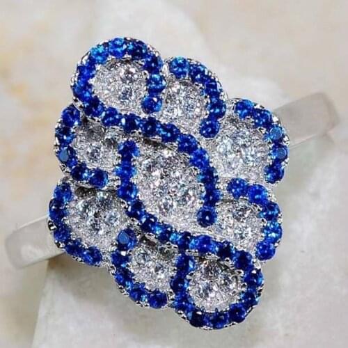 Luxury Gorgeous Women Jewelry Blue Zircon Rings for Wedding Engagement Party Set Gifts Size 6 7 8 9 10 11 12 13