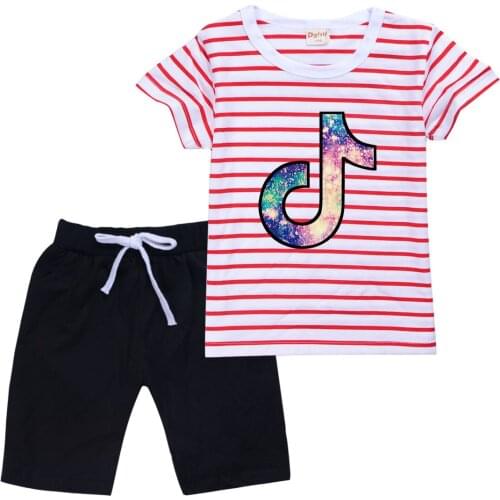 TIK TOK Children Girls Boys Brand Clothing Set Summer Cotton Short-Sleeved T-Shirt Shorts Suit Kids Tracksuit Teenagers