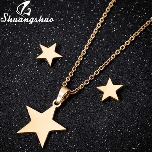 Korean Fashion Cute Star Necklace Earrings Jewelry Set for Women Girls Christmas Star Charms Chokers Necklaces Stainless Steel