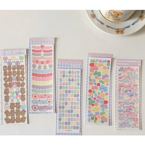 Colorful Ribbon Love Bear Bows Numbers Kawaii Laser Stickers Decoration Collage Scrapbooking DIY Diary Album Cute Stationery