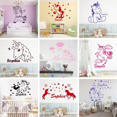 Creative Unicorn Custom Name Wall Sticker Removable Wall Stickers Wallpaper For Kids Rooms Decoration Wall Stickers Waterproof