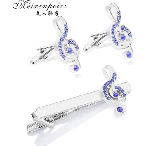 Meirenpeizi Tie Clip musical note Cufflink For Men Classic Meter Tie Clips Cufflinks Metal Tie Bar Golden Tie Collar Pin Jewely