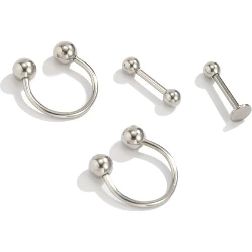Fashion Punk Style 4PCS Stainless Steel C-shaped Ear Clip Ear Cuff Fake Nose Ring Trend Earrings for Women Man Cartilage Earring