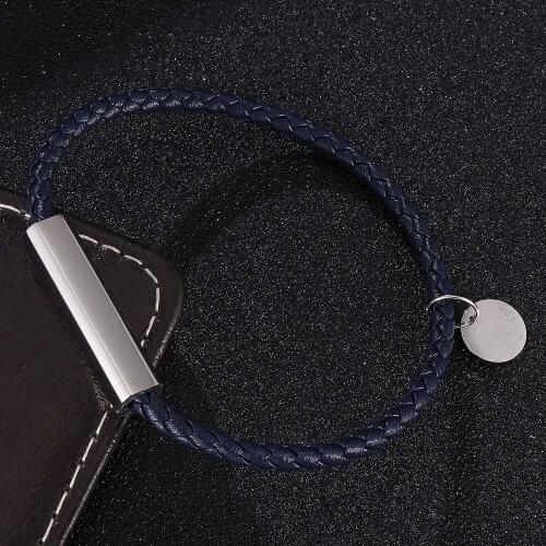 Fashion Jewelry Dark Blue Leather Bracelets For Men Women Charm Bracelets Handmade Jewelry Brand Design Bracelet BB0692