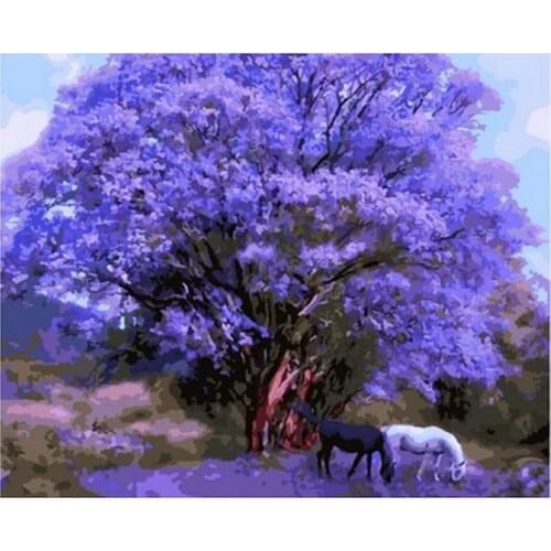 Frameless diy painting by numbers paint by number for home decor canvas painting 4050cm purple tree