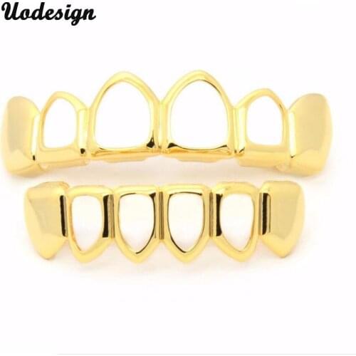 Grillz Gold Electro plating Fashionable Teeth Hollow-out Teeth Grillz Set Teeth Socket False Teeth for Hip-hop