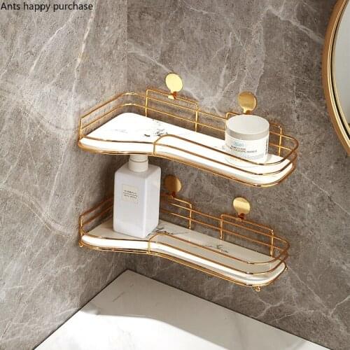 Punch-free Wall Hanging Rack Iron Ceramic Storage Rack Bathroom Shelf Corner Wall-mounted Storage Rack Wall Shelves Organizer