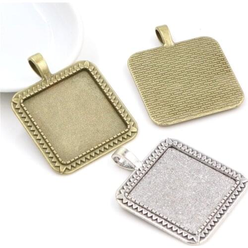 New Fashion 5pcs 25mm Inner Size Antique Silver Plated And Bronze Colors Plated Square Cabochon Base Setting Charms Pendant
