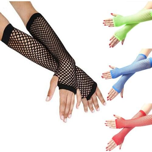 2021 New Neon Fishnet Fingerless Long Gloves Arm Cuff Party Wear Fancy Dress Women Sexy Beautiful Mesh Gloves Emo Access Black