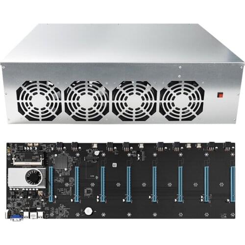 BTC-S37 Mining Motherboard 8 Slot Chassis with 4 Fans Miner Motherboard Mining Computer Shell Chassis Mining System Machine