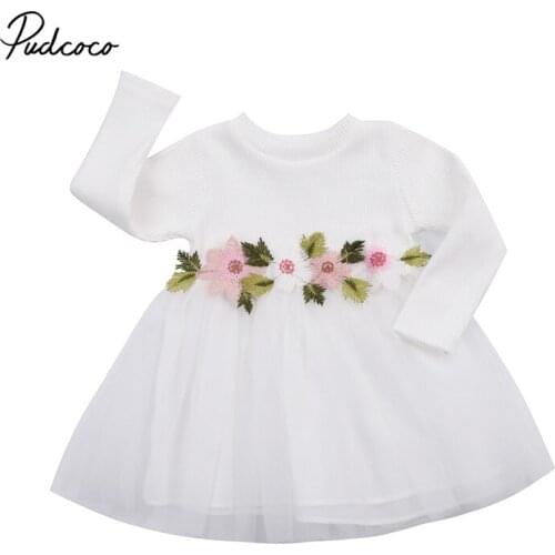 3M-3T Toddler Infant Baby Girls Dress Hot sell Flower Long Sleeve Ball Gown Tulle Dresses Kids Girls Clothing 0-3T