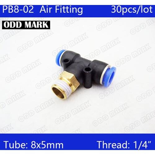 PB8-02 Free shipping HIGH QUALITY 30Pcs Pneumatic 1/4" Male Thread 8mm Push In Quick Fittings T Connectors