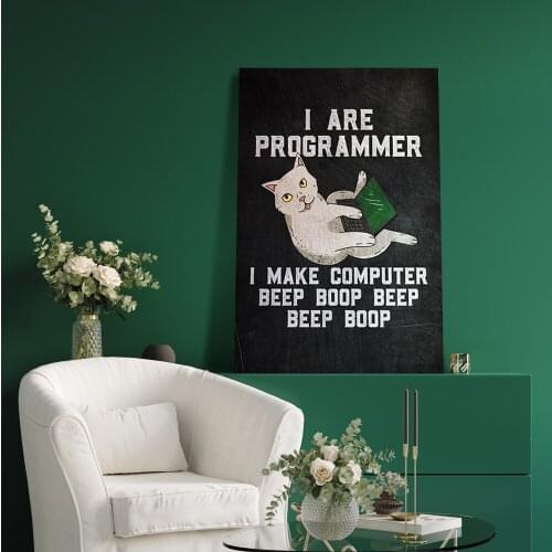 Canvas Poster Programmer Cat Wall Art Painting Posters and Prints Nordic Wall Pictures for Home Decor No Frame