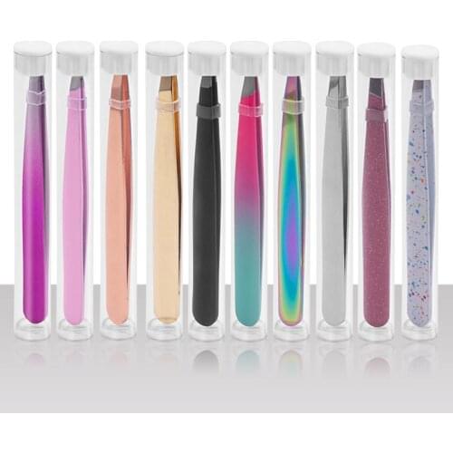 Professional Stainless Steel Eyelashes Tweezers Gradient Slanted Blackhead Hair Remover Eye Brow Trimmer Lash Extension Clip