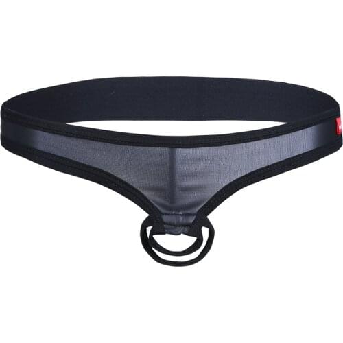 Sexy Men Lingerie Patent Leather Briefs Bikini Underwear Underpants with Penis Hole HommeThongs G-string Panties with Penis Hole