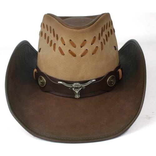 100% Leather Men Women Western Cowboy Hat Wide Brim Hat Dad Lady Sombrero Hombre Cowgirl Hat
