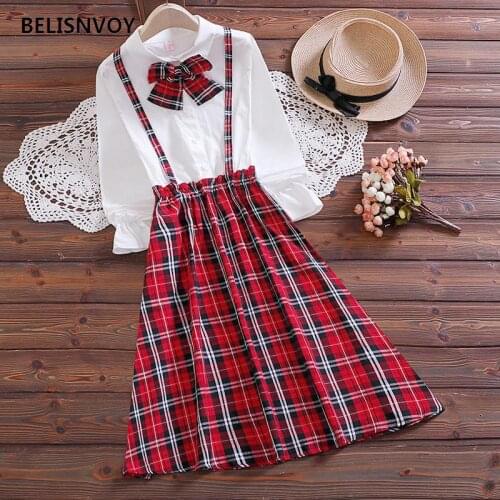 Japanese Preppy Style Spring Autumn Women Dress Turn-Down Collar With Bow Patchwork Red Plaid Dress Cute Kawaii Girls Dress