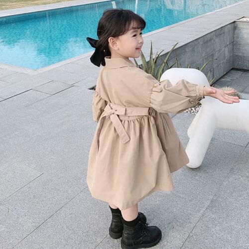 Girls Windbreaker Jacket For Fall 2021 New Mid-length Baby Girl Jacket Solid Color Spring Loose Coat