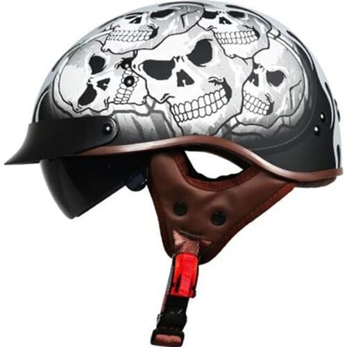 Vintage Classic Black Skull Cap Motorcycle Helmet DOT Approved Open Face Half Helmet Retro German Style Chopper Cruiser