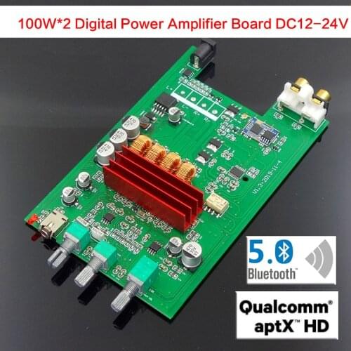 High Power 100W*2 Amplifier Board DC12-24V TPA3116D Supports Bluetooth 5.0 APTX HD with Decoding NE5532 Operational Amplifier