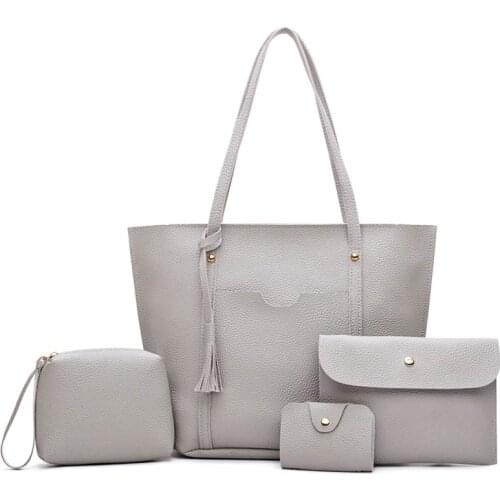 2017 New 4PCS Women Purse and Handbags Sets Ladies PU Leather Shoulder BagsWomen Messenger Bags Satchel Tote Crossbody B New