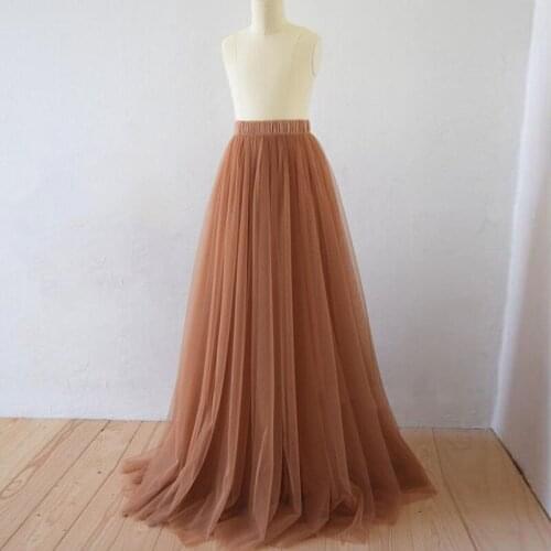 Summer Women Tulle Skirt Dress Adult Maxi Tulle Skirt Tutu Floor Length Wedding Bridesmaid Dress Gown Elastic Waist Sweep Train