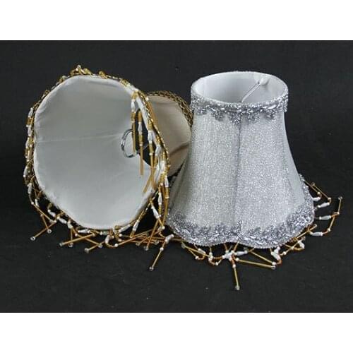 Gold and Silver Color Chandelier lamp shade with beads, High Quality Fabric Wall Lampshades, Clip On