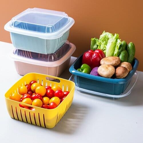 1PC Kitchen Double Plastic Colander Drain Basket With Cover Fruit Vegetable Washing Strainer Drainer Kitchen Tool