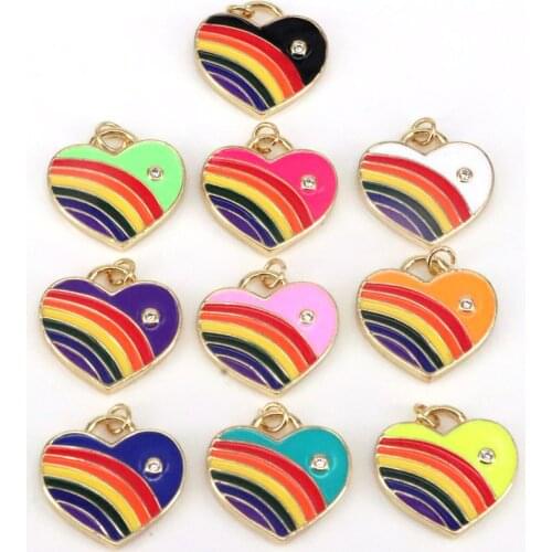10Pcs Beautiful Enamel Rainbow Heart Charms CZ Pave Fashion Heart Pendants Diy Earring Bracelet Necklace Jewelry Charms Beads