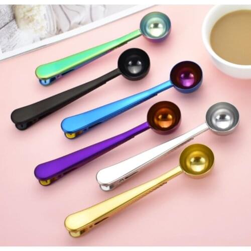 200pcs Stainless Steel Coffee Measuring Spoon With Bag Clip Multifunction Jelly Ice Cream Fruit Scoop Spoon Kitchen Tools SN934