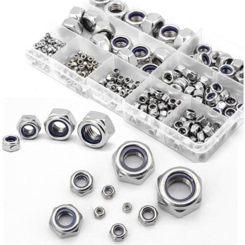 321Pcs/set DIN985 M2 M2.5 M3 M4 M5 M6 M8 304 Stainless Steel Nylon Self-locking Hex Nuts Locknut Slip Lock Nut HW020