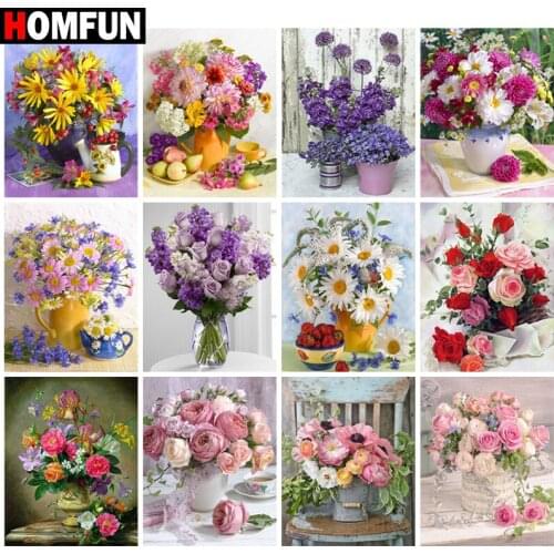 HOMFUN Diamond Painting Cross Stitch "Flower landscape" Full Square Round Diy 5d Diamond Embroidery Picture Rhinestone Art