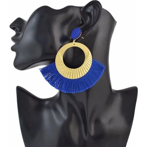 Bohemian Fringe Drop Dangle Earrings For Women Blue White Red Colorful Long Tassel Circle Earring Ethnic Boho Pendientes Jewelry