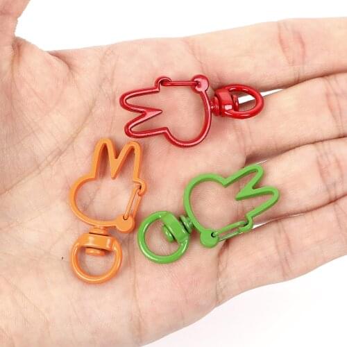 10 Pcs/Lot 14 Colors Mixed Alloy Rabbit Head Shape Keyring Key Ring Keychain Hole Chain Accessories for DIY Jewelry Findings